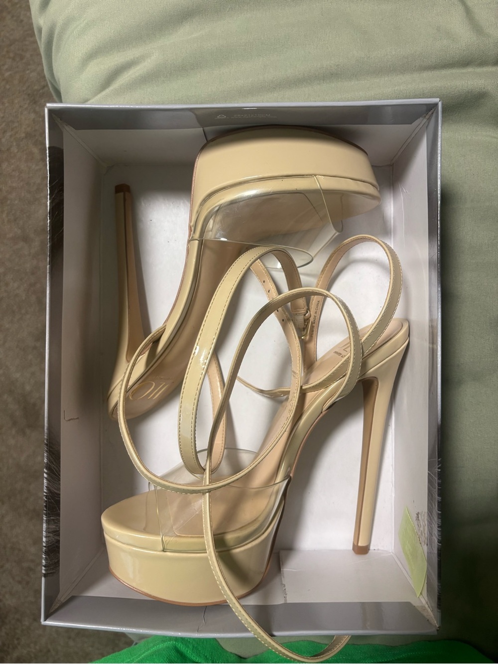 Brand New JLO Cream Platform Stiletto Sandals with Clear Straps